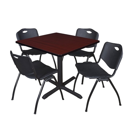 Cain Cain Square Table & Chair Set, Wood, Metal, Plastic Top, Mahogany TB3636MH47BK